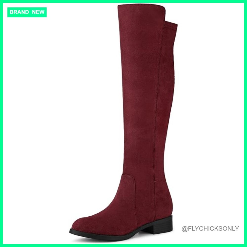 Knee High Boots With Chunky Heels Side Zipper Faux Suede